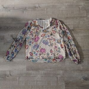 LOFT Floral Metallic Stripe Blouse - XXSP Petite